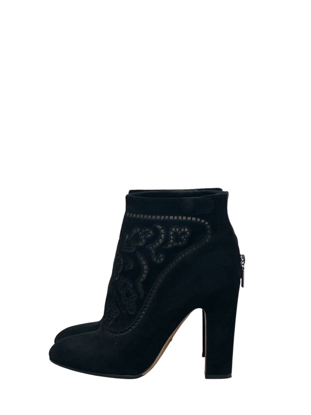 Gucci Black Suede Embroidered Ankle Boots EU 37